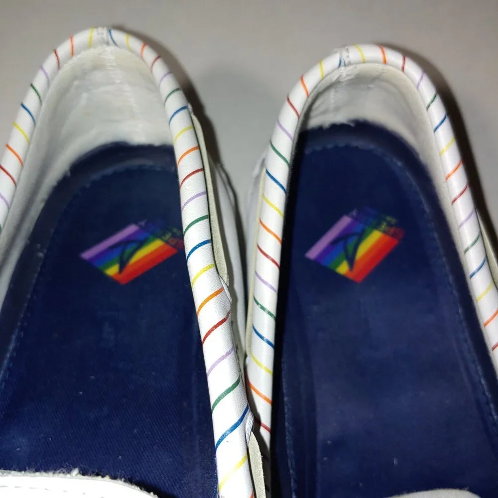 - Sperry Top Side Authentic Original Pride Boat Shoes White Leather Size 13